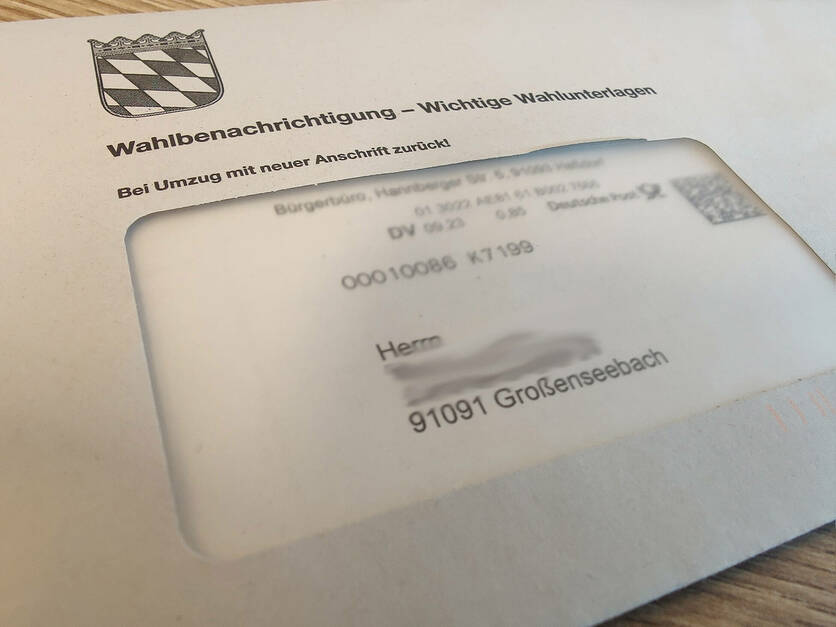 Wahlbenachrichtigungsbrief vom Wahlamt Bürgerbüro Heßdorf