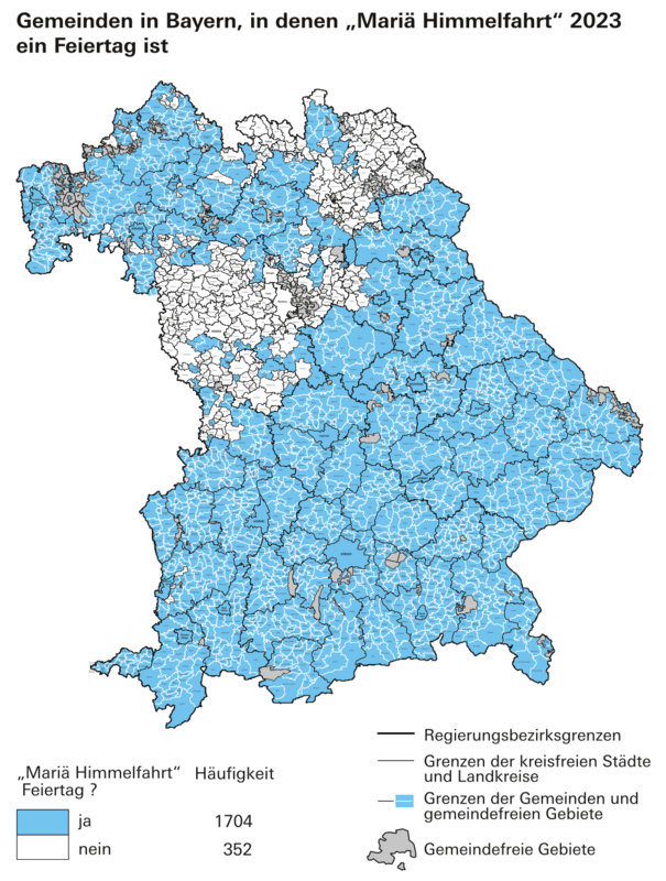 Bayerische Gemeinden, in denen "Mariä Himmelfahrt" 2023 ein Feiertag ist