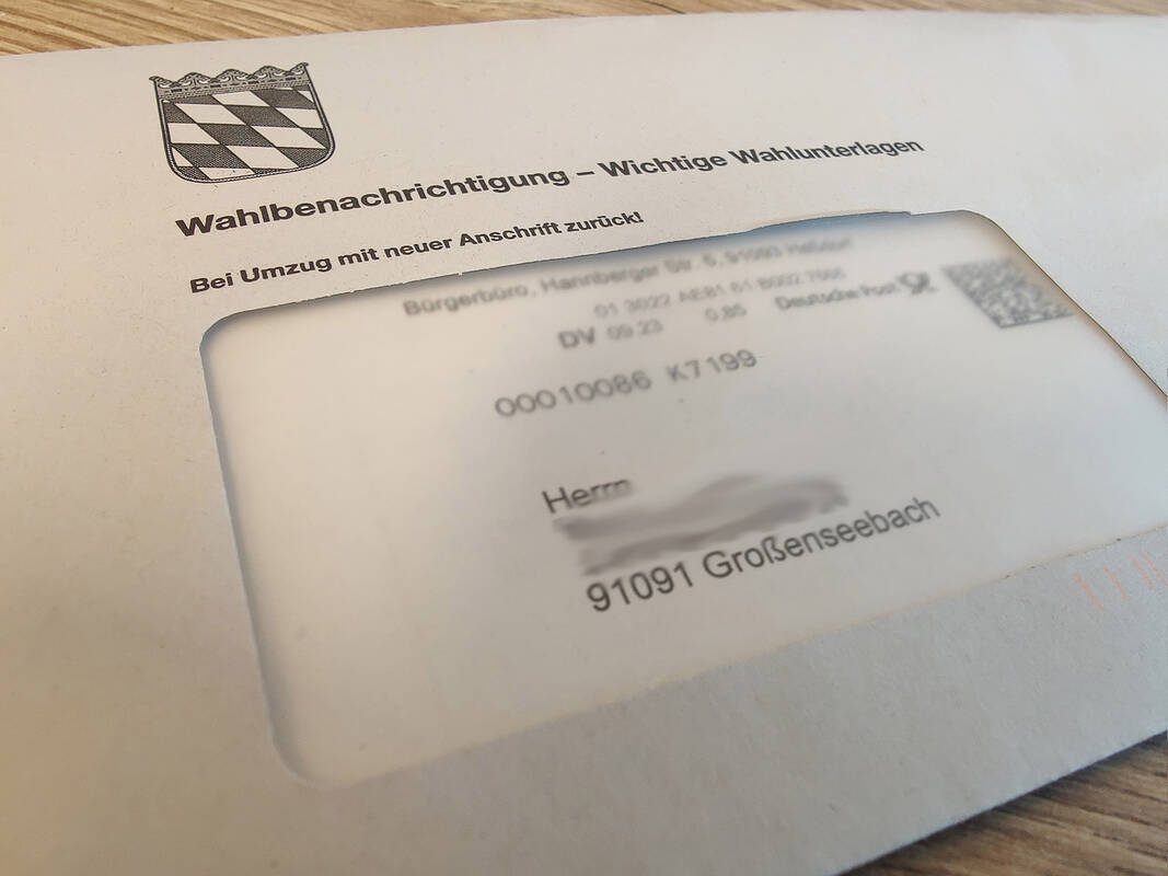 Wahlbenachrichtigungsbrief vom Wahlamt Bürgerbüro Heßdorf
