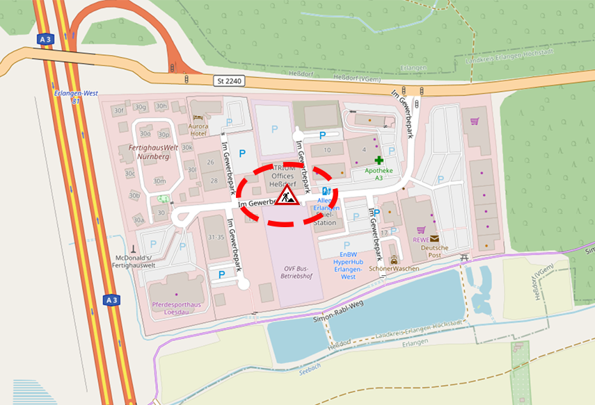 Halbseitige Sperrung im Gewerbepark Heßdorf vom 24.10. - 24.11.2023