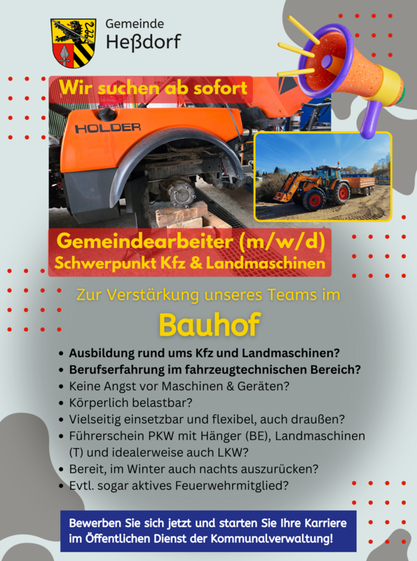 Stellenanzeige Gemeindearbeiter Heßdorf 2026 - Anzeige A4
