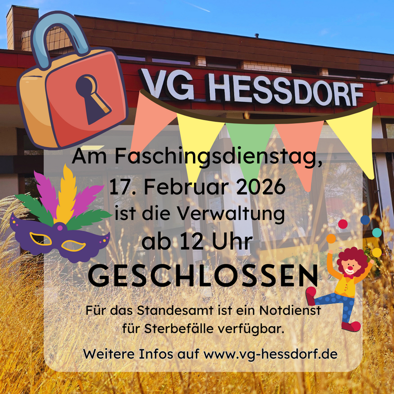 Faschingsdienstag 17.02.26 - Verwaltung nachmittags geschlossen