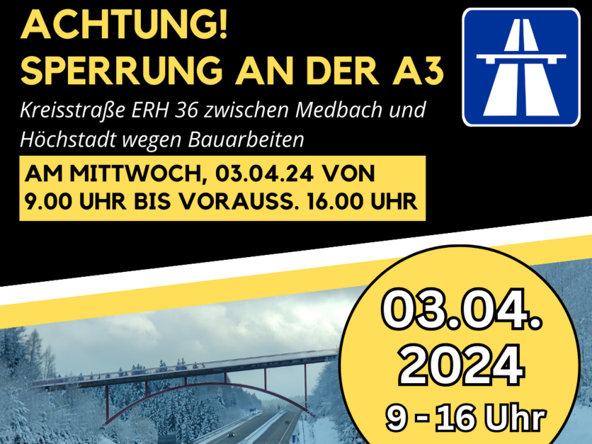 Sperrung ERH 26 zwischen Medbach und Höchstadt am 03.04.2024