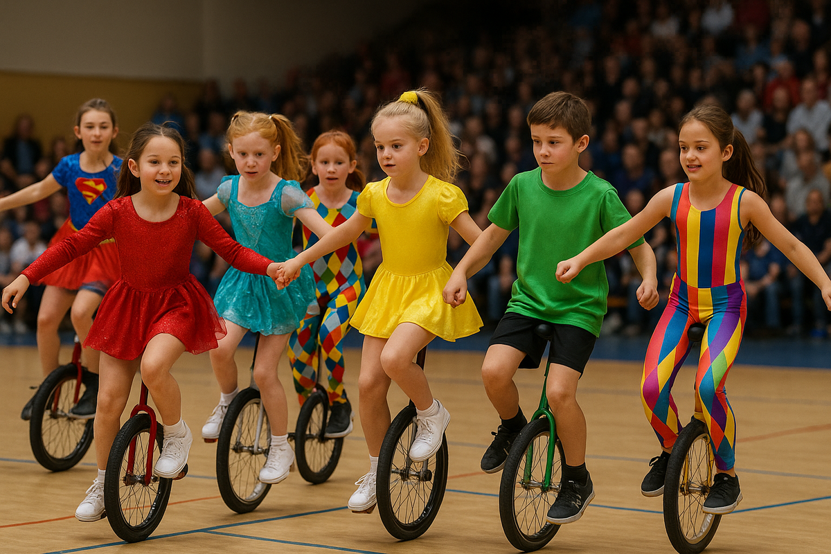 Kinder Einrad Vorführung Show Symbolbild
