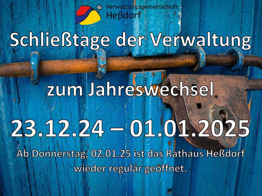 Schließzeiten der Verwaltung zwischen den Jahren 2024