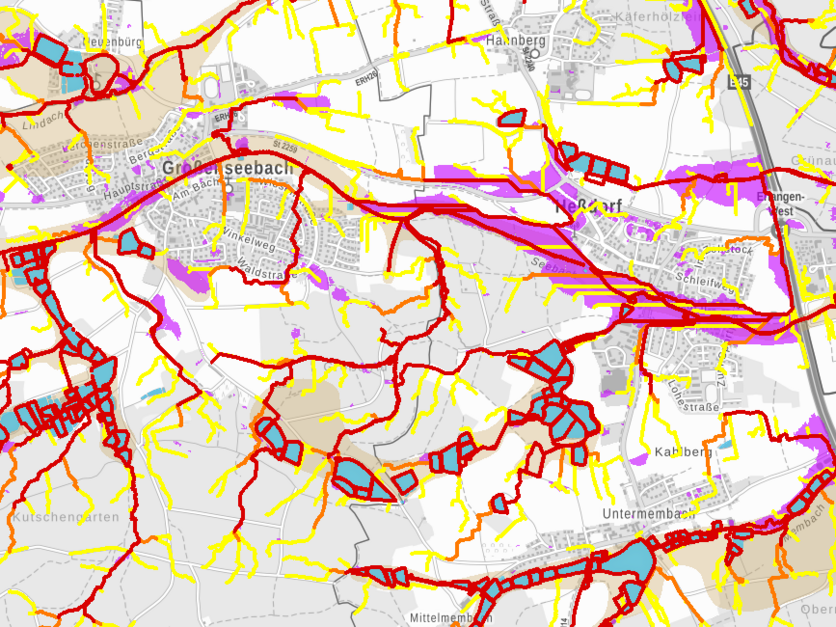 Forschungsprojekts HiOS - Infos zu Sturzfluten und Oberflächenabfluss - Screenshot