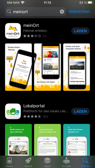 Die MeinOrt-App der VG Heßdorf können Sie im Apple App Store für iOS-Geräte (iPhone, iPad) kostenlos herunterladen.