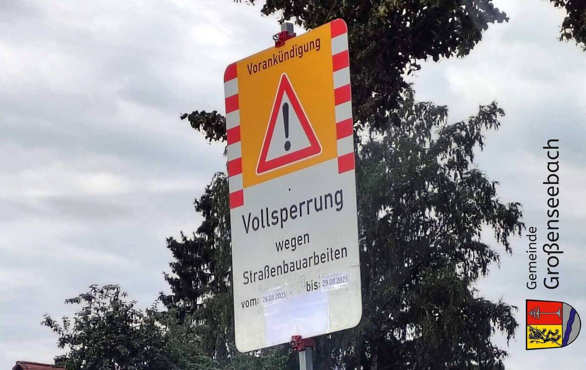 Vorankündigung Vollsperrung Hauptstraße Großenseebach ab 26.08.25