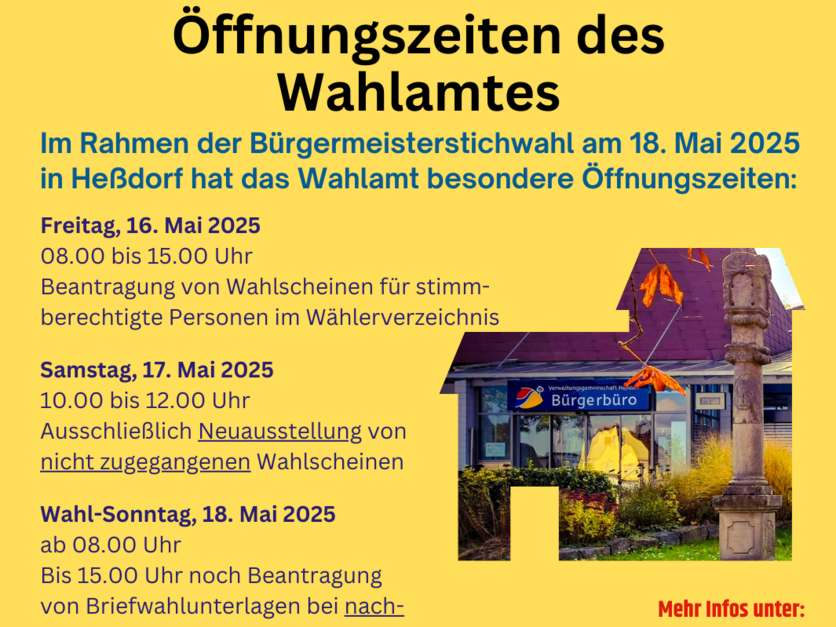 Besondere Öffnungszeiten Wahlamt Bürgermeisterstichwahl Heßdorf 2025