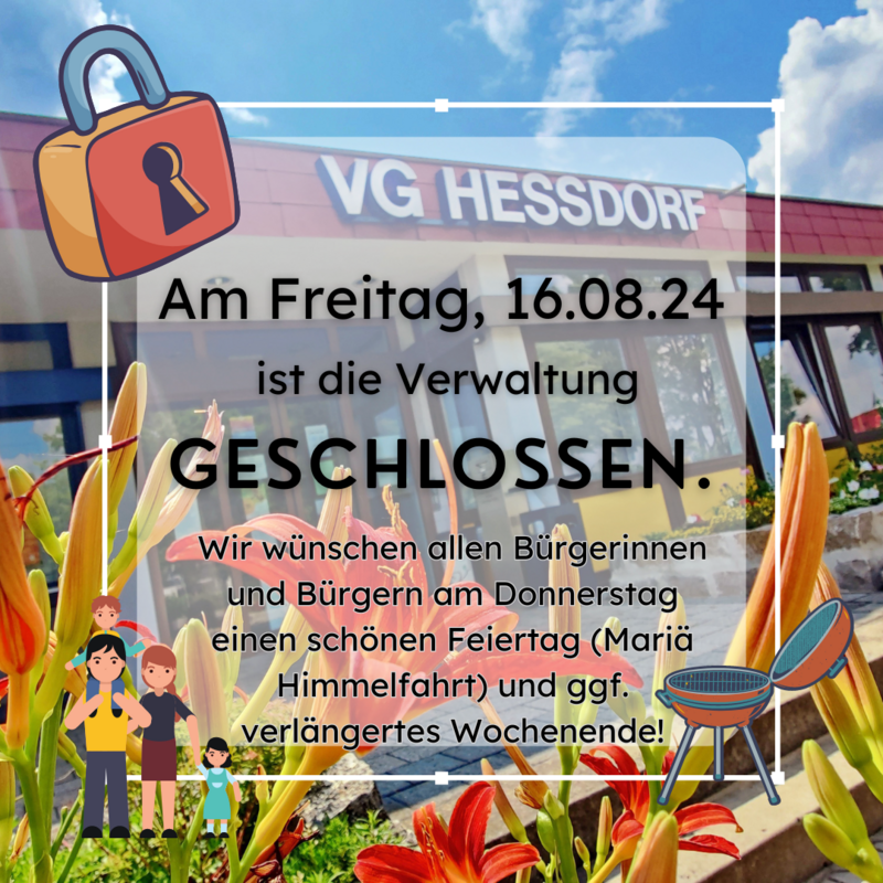 Verwaltung am 16.08.24 geschlossen - Brückentag nach Mariä Himmelfahrt