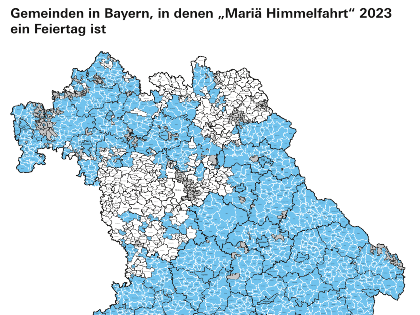 Bayerische Gemeinden, in denen "Mariä Himmelfahrt" 2023 ein Feiertag ist