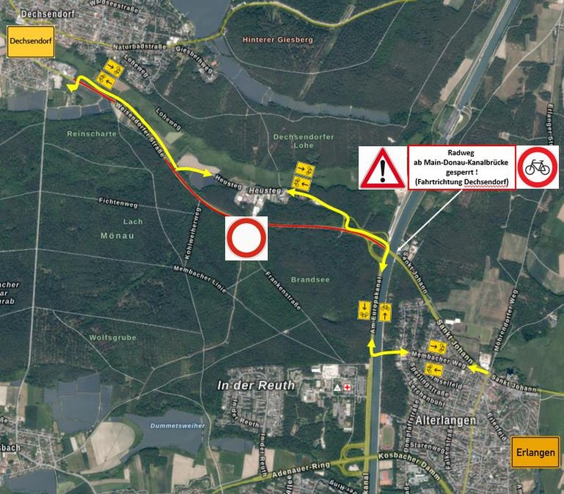 Straßensanierung der St2240 zwischen Heusteg und Dechsendorf - Umleitung Radweg/Gehweg