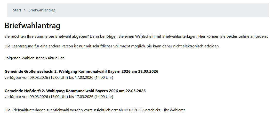 Kommunalwahl 2026 - Stichwahl Landrat: Online-Antrag Briefwahlunterlagen