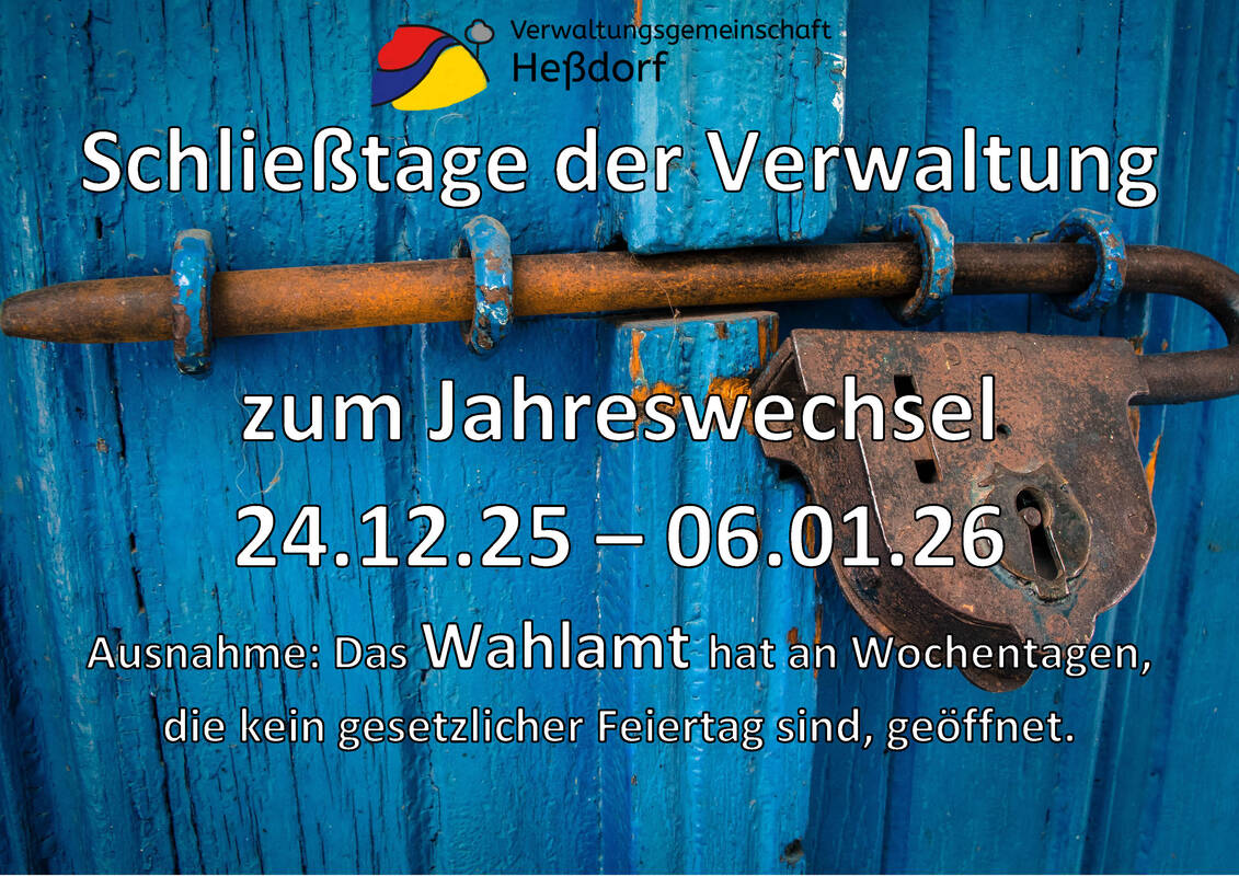 Schließzeiten der Verwaltung zwischen den Jahren 2025