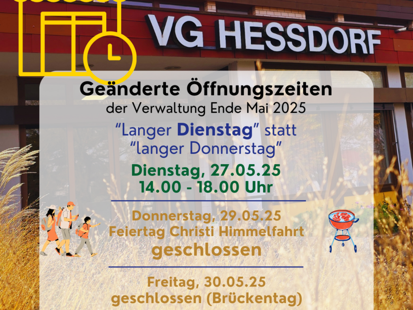 Geänderte Öffnungszeiten der Verwaltung Ende Mai 2025 - Himmelfahrt