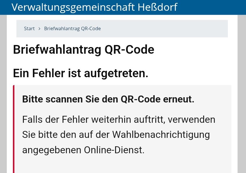 Fehlermeldung QR-Code Wahlbenachrichtigung Briefwahlunterlagen