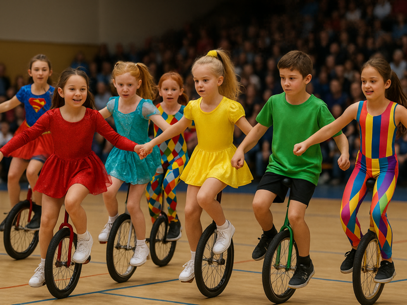Kinder Einrad Vorführung Show Symbolbild