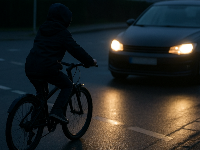Kind Fahrrad ohne Licht Dunkelheit Staßenverkehr