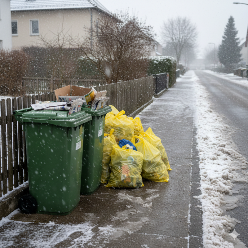 Altpapier Gelber Sack Winter Straßenrand