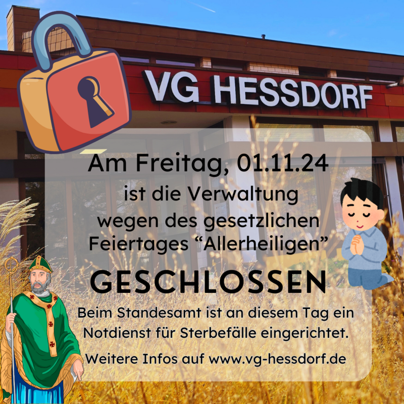 Verwaltung am 01.11.2024 geschlossen (Allerheiligen)