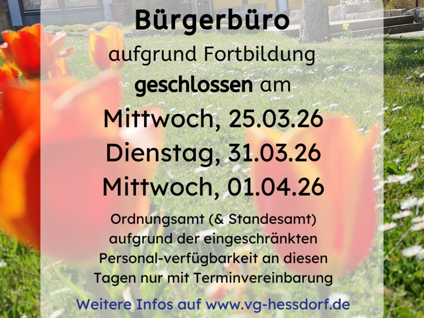 Bürgerbüro geschlossen Fortbildung 25.03.26
