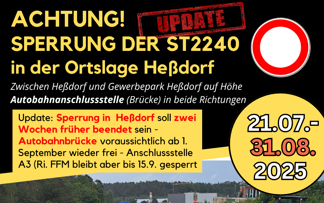 Sperrung St2240 Heßdorf August 2025 - Update 31.07.25 