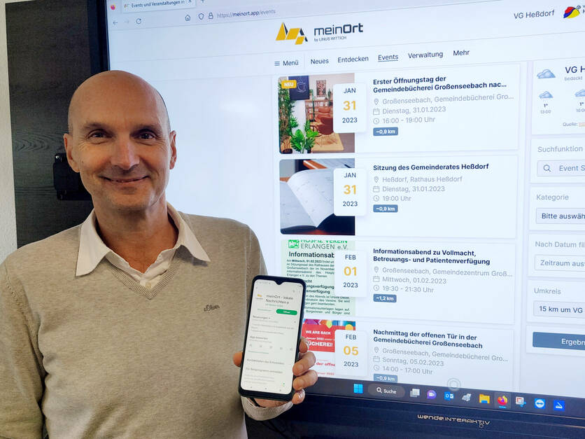 Start der Bürger-App der VG Heßdorf - VG-Chef Jäkel präsentiert die mobile Anwendung.