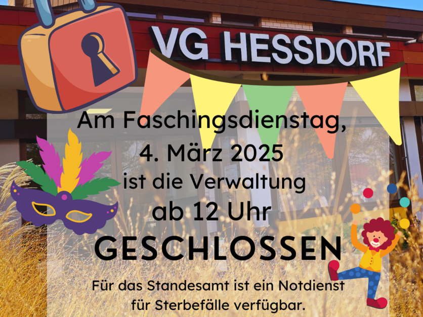 Faschingsdienstag 04.03.25 - Verwaltung nachmittags geschlossen