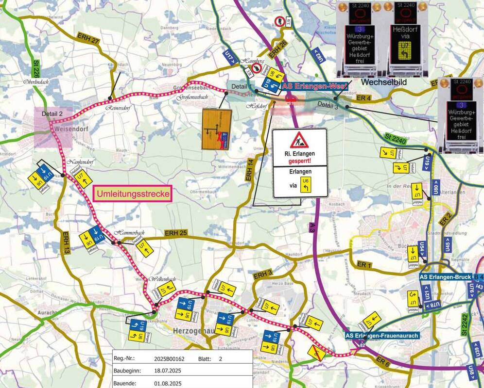 Umleitung Sperrung St2240 in Heßdorf vom 18.07. - 01.08.25
