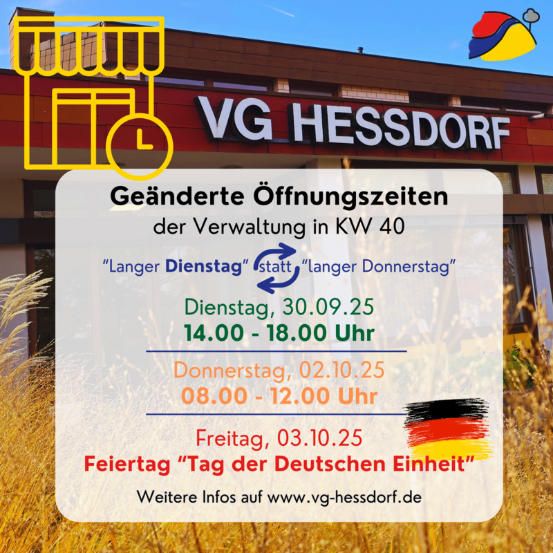 Geänderte Öffnungszeiten der Verwaltung KW 40 2025 - Tag der dt. Einheit
