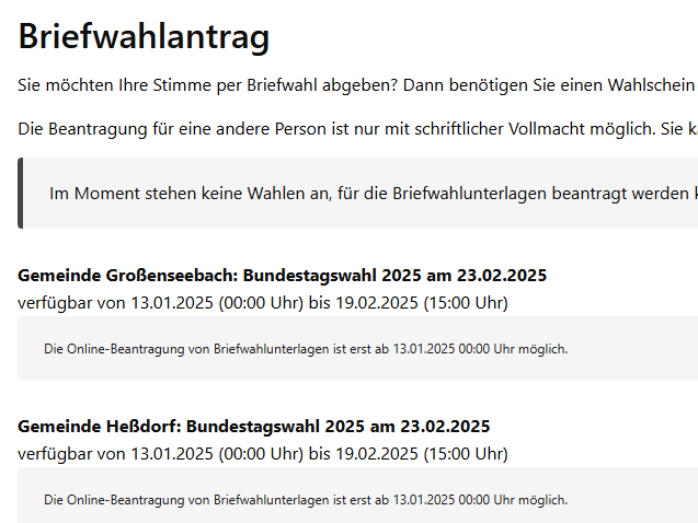 Briefwahlantrag im Bürgerserviceportal der VG Heßdorf