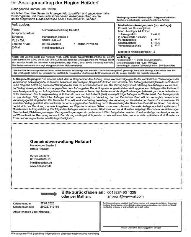 Vorsicht Betrug: Fax-Vertrag angebliche Bürgerinfo-Broschüre von WMI