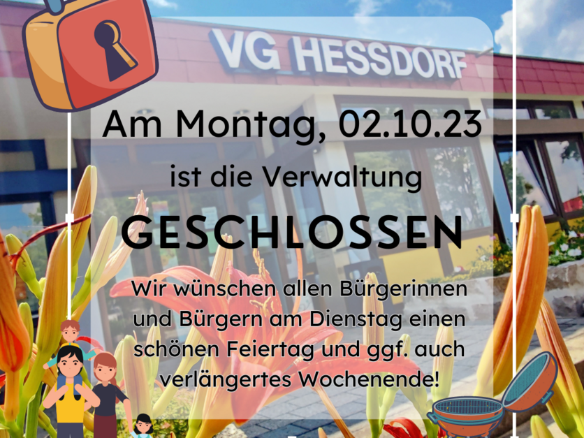 Die Verwaltung und Bauhöfe sind am Montag, 2. Oktober 2023 wegen Brückentag geschlossen.