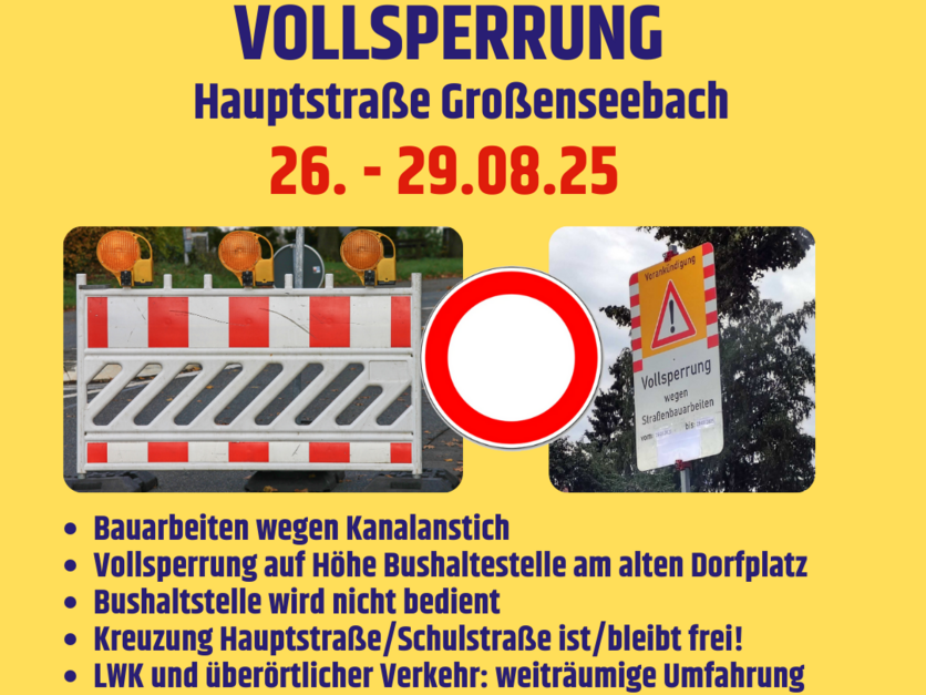 Vollsperrung Hauptstraße Großenseebach 26.-30.09.25 - Teaser
