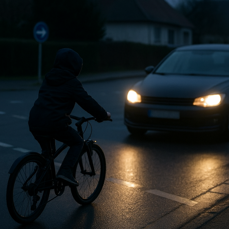 Kind Fahrrad ohne Licht Dunkelheit Staßenverkehr