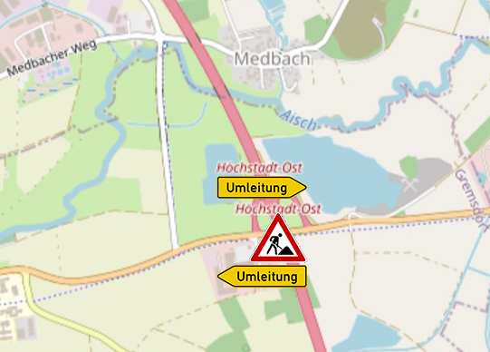 Sperrung B 470 im Bereich der Autobahn-Anschlussstelle Höchstadt-Ost 21.-24.03.2025 