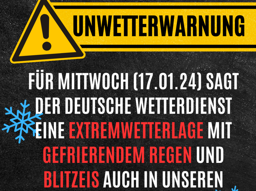 Unwetterwarnung 17.01.24 - Gefrierender Regen & Eisglätte