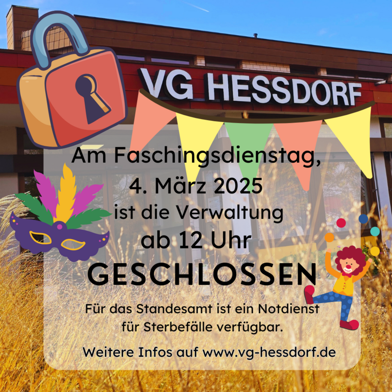 Faschingsdienstag 04.03.25 - Verwaltung nachmittags geschlossen