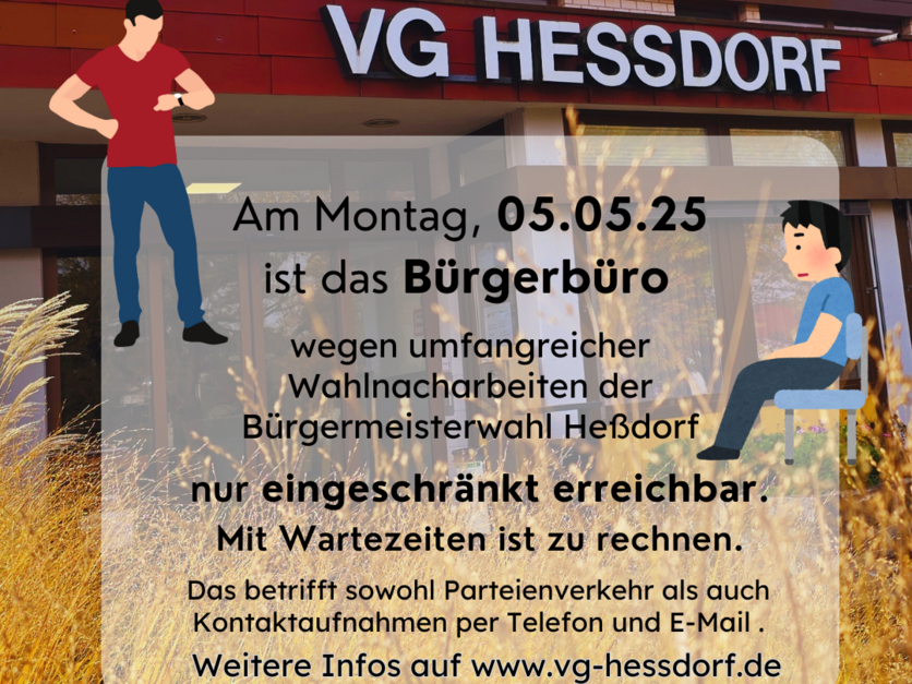 Bürgerbüro am 05.05.25 nur eingeschränkt erreichbar - Wahlnacharbeiten