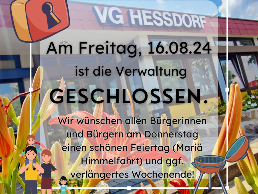 Verwaltung am 16.08.24 geschlossen - Brückentag nach Mariä Himmelfahrt