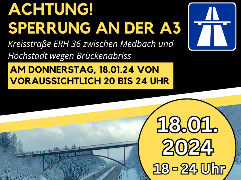 Vollsperrung der Kreisstraße ERH 36 zwischen Medbach und Höchstadt am 18.01.24 (Thumb)