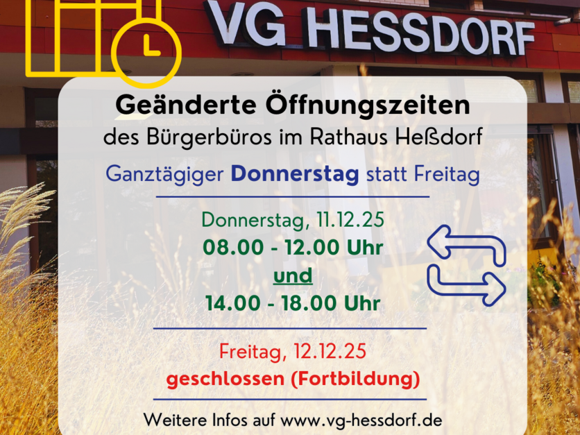 Geänderte Öffnungszeiten Bürgerbüro 11./12.12.2025