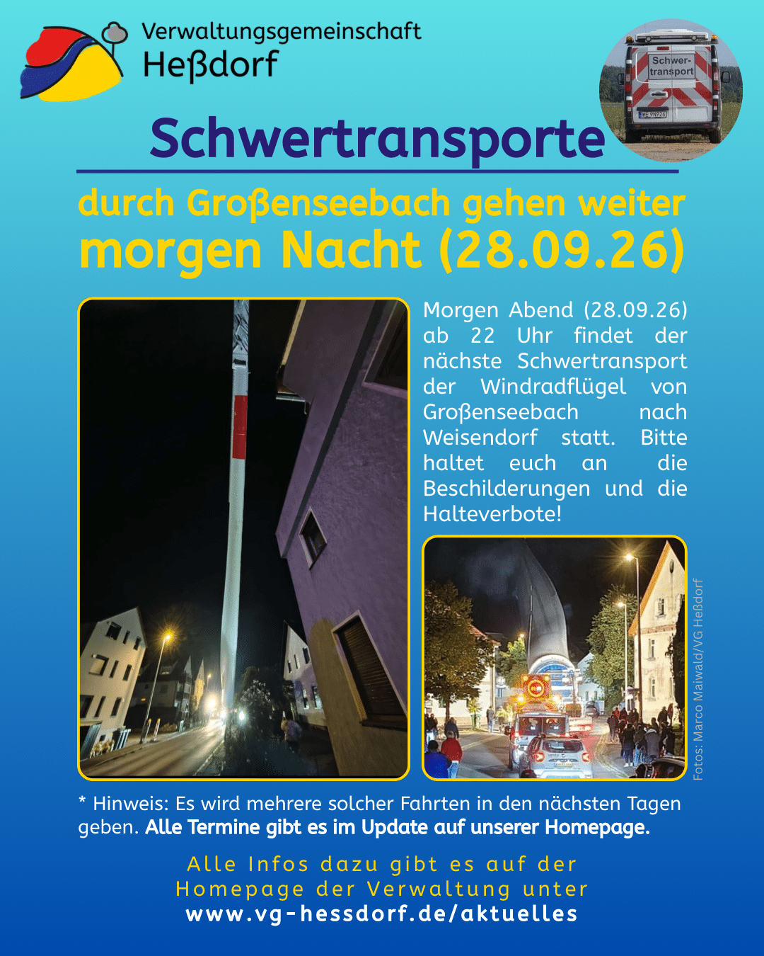 Transport der Windradflügel - Neuer Terminplan