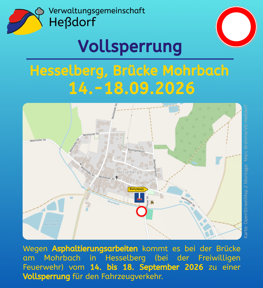 Vollsperrung Hesselberg Brücke Mohrbach September 2026