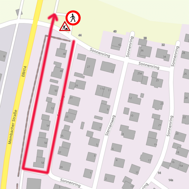 Die Empfehlung der Gemeinde Heßdorf für einen sicheren Weg für Fußgänger während der Baustelle.