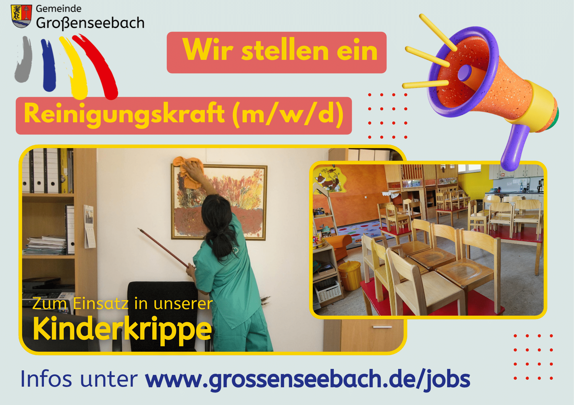 Stellenanzeige Reinigungskraft Kita Krippe Großenseebach